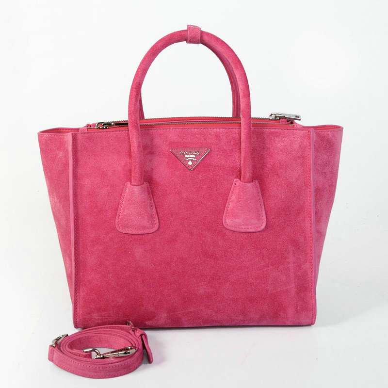 2014 Prada Suede Leather Tote Bag BN2619 rosered